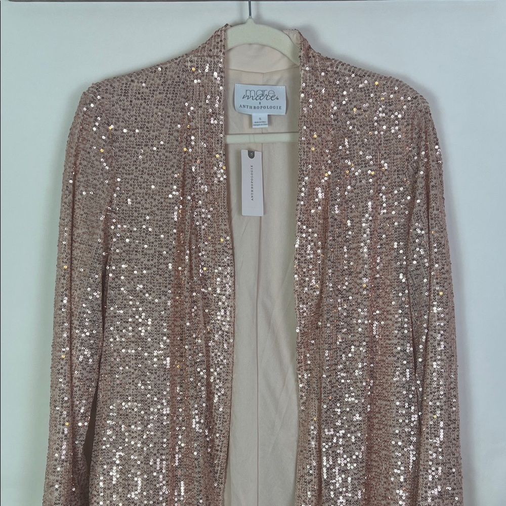 Anthropologie x Mare Mare Rose Gold Sequin Duster Cardigan Small - Picture 3 of 11